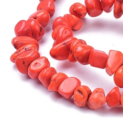 Orange Red Natural Magnesite Beads Strands, Dyed, Chip, Orange Red, 6~10x6~10x3~4mm, Hole: 0.5~0.7mm, 15.55''~16.54''(39.5~42cm)