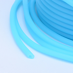 Deep Sky Blue Hollow Pipe PVC Tubular Synthetic Rubber Cord, Wrapped Around White Plastic Spool, Deep Sky Blue, 4mm, Hole: 2mm, about 16.4 yards(15m)/roll