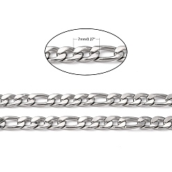 Stainless Steel Color 304 Stainless Steel Figaro Chains, Unwelded, Stainless Steel Color, 7mm