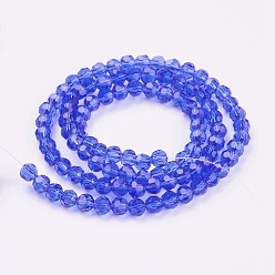 Bleu Chapelets de perles en verre, à facettes (32 facettes), ronde, bleu, 4mm, Trou: 1mm, Environ 98 pcs/chapelet, 13.7 pouce