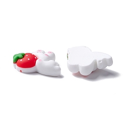 White Resin Cabochons, Rabbit and Strawberry, White, 20x26x7.5mm