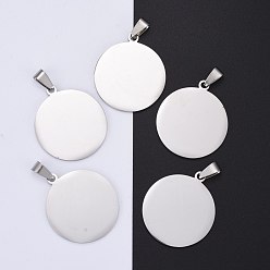 Stainless Steel Color 304 Stainless Steel Pendants, Manual Polishing, Stamping Blank Tag, Flat Round, Stainless Steel Color, 34x30x1.8mm