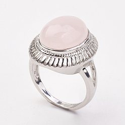 Розовый Кварц Натуральный розовый кварц кольца палец, с латунным кольцом нахождения, платина, овальные, Размер 8, 18 мм