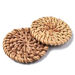 BurlyWood Handmade Reed Cane/Rattan Woven Beads, For Making Straw Earrings and Necklaces, No Hole/Undrilled, Flat Round, BurlyWood, 35~40x4~6mm