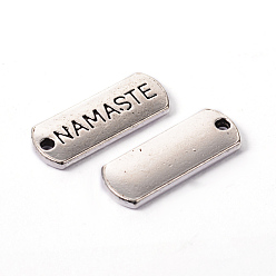 Antique Silver Tibetan Style Alloy Rectangle with Word Namaste Pendants, Cadmium Free & Lead Free, Antique Silver, 8x21x2mm, Hole: 2mm, about 555pcs/1000g