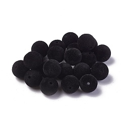 Black Flocky Acrylic Beads, Round, Black, 14mm, Hole: 2mm