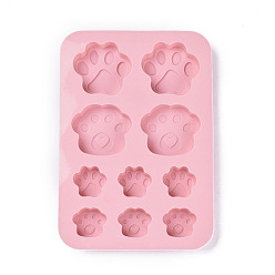 Pink Moules en silicone de qualité alimentaire, moules fondants, pour la décoration de gâteau de bricolage, chocolat, candy, fabrication de bijoux en résine uv & résine époxy, empreintes de pattes de chien, rose, 200x137.5x15.5 mm empreintes de pattes: 25.5x30.5 mm, 46x53 mm et 53.5x46.5 mm