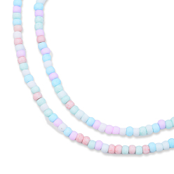 Mixed Color Opaque Spray Painted Glass Bead Strands, Frosted, Flat Round, Mixed Color, 4~4.5x3mm, Hole: 1mm, about 133~135pcs/strand, 15.43 inch~15.75 inch(39.2~40cm)