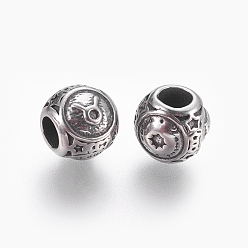 Antique Silver 316 Surgical Stainless Steel European Beads, Large Hole Beads, Rondelle, Taurus, Antique Silver, 10x9mm, Hole: 4mm
