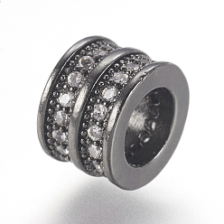 Bronze Micro cuivres ouvrent zircone cubique perles européennes, Perles avec un grand trou   , colonne, gris anthracite, 8x6mm, Trou: 5mm