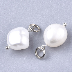 Creamy White Natural Cultured Freshwater Pearl Pendants, with Brass Findings, Platinum, Creamy White, 16x9~10mm, Hole: 3mm