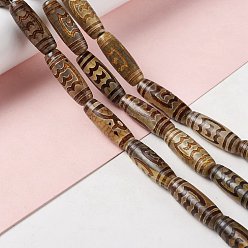 Roc/Peng Pattern Тибетского стиля DZI бисер нитей, натуральные и крашеные шарики агата, рис, шаблон roc / peng, 28.5~30x10 мм, отверстие : 2.5 мм, около 10 шт / нитка, 11.81'' (30 см)