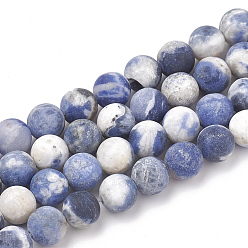 Sodalite Natural Sodalite Beads Strands, Frosted, Round, 8mm, Hole: 1mm, about 47pcs/strand, 15.5 inch
