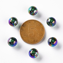 Green Transparent Acrylic Beads, AB Color Plated, Round, Green, 8x7mm, Hole: 2mm, about 1745pcs/500g