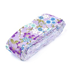 Lilac Japanese Kimono Style Floral Cotton Ribbon, Single Printed, for DIY Hair Bow, Headwear, Handmade Trim, Lilac, 1-1/2 inch(40mm), about 10yards/roll(9.14m/roll)