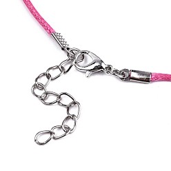 Ярко-Розовый Воском хлопка ожерелье шнура решений, с сплава Lobster Claw застежками и конечных железными цепями, платина, ярко-розовый, 17.12 дюйм (43.5 см), 1.5 мм