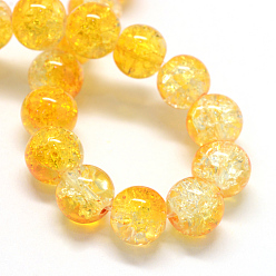 Gold Baking Painted Transparent Crackle Glass Round Bead Strands, Gold, 8.5~9mm, Hole: 1.5mm, about 105pcs/strand, 31.8 inch