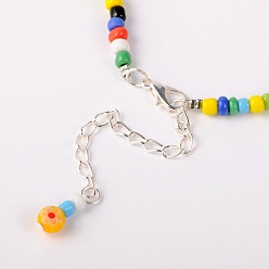 Mixed Color Handmade Millefiori Glass Beads Anklets, with Zinc Alloy Lobster Claw Clasps and Iron End Chains, Mixed Color, 235mm