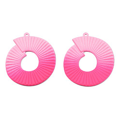 Hot Pink Spray Painted Iron Pendants, Round Ring, Hot Pink, 47x40x2.5mm, Hole: 1.6mm