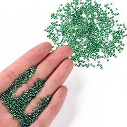Green 12/0 Grade A Round Glass Seed Beads, Transparent Colours Lustered, Green, 12/0, 2x1.5mm, Hole: 0.3mm