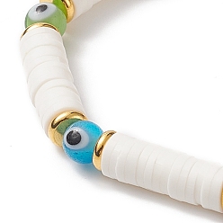 Coloré Bracelet extensible heishi surfeur en argile polymère fait à la main, bracelet preppy perlé mauvais œil au chalumeau pour femme, colorées, diamètre intérieur: 2-1/8 pouce (5.4 cm)