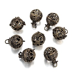 Brushed Antique Bronze Round Brass Hollow Cage Pendants, For Chime Ball Pendant Necklaces Making, Lead Free & Cadmium Free, Brushed Antique Bronze, 31x29x25mm, Hole: 6x7mm, inner: 21mm