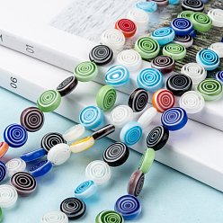 Mixed Color Flat Round Handmade Millefiori Glass Beads, Mixed Color, 10x4mm, Hole: 1mm, about 38pcs/strand, 14.5 inch