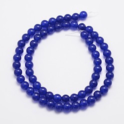 Bleu Nuit Brins naturels et teints perles malaisie jade, ronde, bleu minuit, 6mm, Trou: 0.8mm, Environ 64 pcs/chapelet, 15 pouce