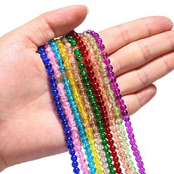 Mixed Color Mixed Crackle Glass Bead Strands, Round, Bead: 4mm in diameter, about 195pcs/strand, 32 inch long, hole: about 0.5mm