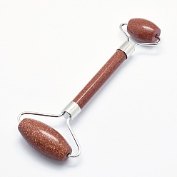 Goldstone Synthetic Goldstone Brass Face Massager, Facial Rollers, Platinum, 142~150x54~58x19~22mm
