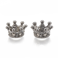 Bronze Perles européennes en alliage, Perles avec un grand trou   , avec strass, couronne, cristal, gris anthracite, 11.5x6mm, Trou: 5mm