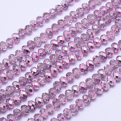 Violet Perles de verre rondelles à facettes peintes transparentes, violette, 4x3mm, Trou: 1mm, Environ 125 pcs/chapelet, 15 pouce