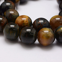 Tiger Eye Natural Tiger Eye Bead Strands, Grade AB, Round, 10mm, Hole: 1.2mm, about 38pcs/strand, 14.9 inch~15.5 inch