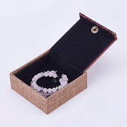 FireBrick Wooden Bracelet Boxes, with Linen and Nylon Cord Tassel, Rectangle, FireBrick, 10x10x3.7cm