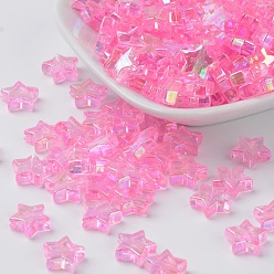 Pink Eco-Friendly Transparent Acrylic Beads, Star, Pink, AB Color, about 10mm in diameter, 4mm thick, hole:1.5mm. about 2140pcs/500g