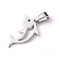 Stainless Steel Color 304 Stainless Steel Pendants, Large Hole Pendants, Dolphin, Stainless Steel Color, 18x11.5x1.5mm, Hole: 6x3mm