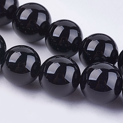 Black Natural Black Onyx Beads Strands, Grade AB, Round, Dyed & Heated, Black, 10mm, Hole: 1mm, about 38pcs/strand, 15 inch