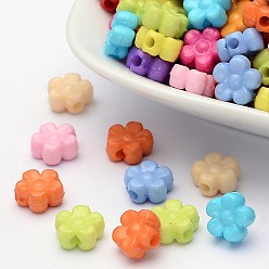 Mixed Color Solid Color Acrylic Beads, Flower, Mixed Color, 8.5x9x4mm, Hole: 2mm, about 2686pcs/500g