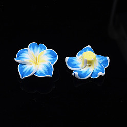 Dodger Blue Handmade Polymer Clay 3D Flower Plumeria Beads, Dodger Blue, 30x11mm, Hole: 2mm