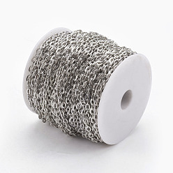 Platinum Iron Cable Chains, Unwelded, with Spool, Flat Oval, Cadmium Free & Lead Free, Platinum, 7x4x1mm, about 164.04 Feet(50m)/roll