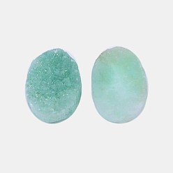Medium Aquamarine Electroplate Natural Druzy Crystal Cabochons, Flat Oval, Dyed, Medium Aquamarine, 30x22x4~12mm