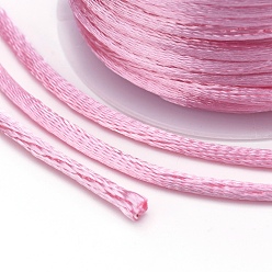 Pink Nylon Cord, Satin Rattail Cord, for Beading Jewelry Making, Chinese Knotting, Pink, 1mm, about 32.8 yards(30m)/roll