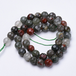 Bloodstone Natural African Bloodstone Beads Strands, Heliotrope Stone Beads, Faceted, Round, 8mm, Hole: 1.2mm, about 45pcs/strand, 15.3 inch