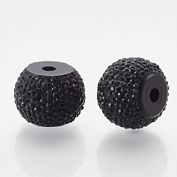 Noir Perles de strass en résine , rondelle, noir, 15~15.5x12mm, Trou: 3mm