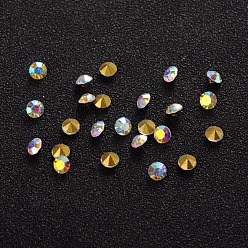 Crystal AB Glass Pointed Back Rhinestone, Faceted Diamond, Back Plated, Crystal AB, 4x2.9mm, about 1440pcs/bag