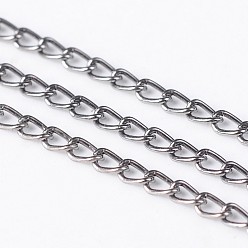 Gunmetal Iron Twisted Chains Curb Chains, Unwelded, Gunmetal, with Spool, Link: about 2mm wide, 3.5mm long, 0.5mm thick, about 328.08 Feet(100m)/roll