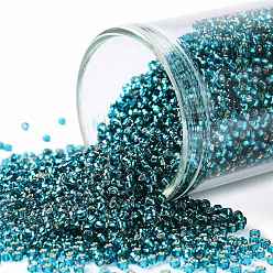 (27BD) Silver Lined Teal Toho perles de rocaille rondes, perles de rocaille japonais, (27 bd) sarcelle doublée d'argent, 15/0, 1.5mm, Trou: 0.7mm, environ15000 pcs / 50 g