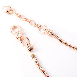 Rose Gold Brass European Style Bracelet Making, with Iron Extender Chain, Rose Gold, 7-5/8 inch(195mm)x2.5mm