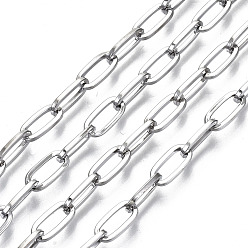 Platinum Brass Paperclip Chains, Flat Oval Cable Chains, Unwelded, with Spool, Cadmium Free & Nickel Free & Lead Free, Platinum, 10x4.5x1mm, about 32.8 Feet(10m)/roll