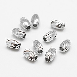 Real Platinum Plated Brass Corrugated Beads, Oval, Cadmium Free & Nickel Free & Lead Free, Real Platinum Plated, 6x4mm, Hole: 2mm